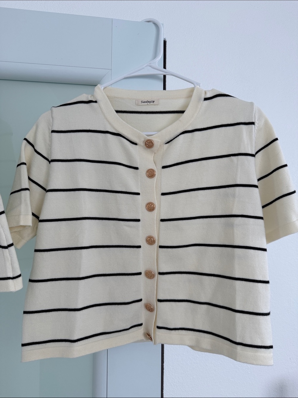 Never used. Sunday Cream and Black Striped Short-Sleeve Button Cardigan Top